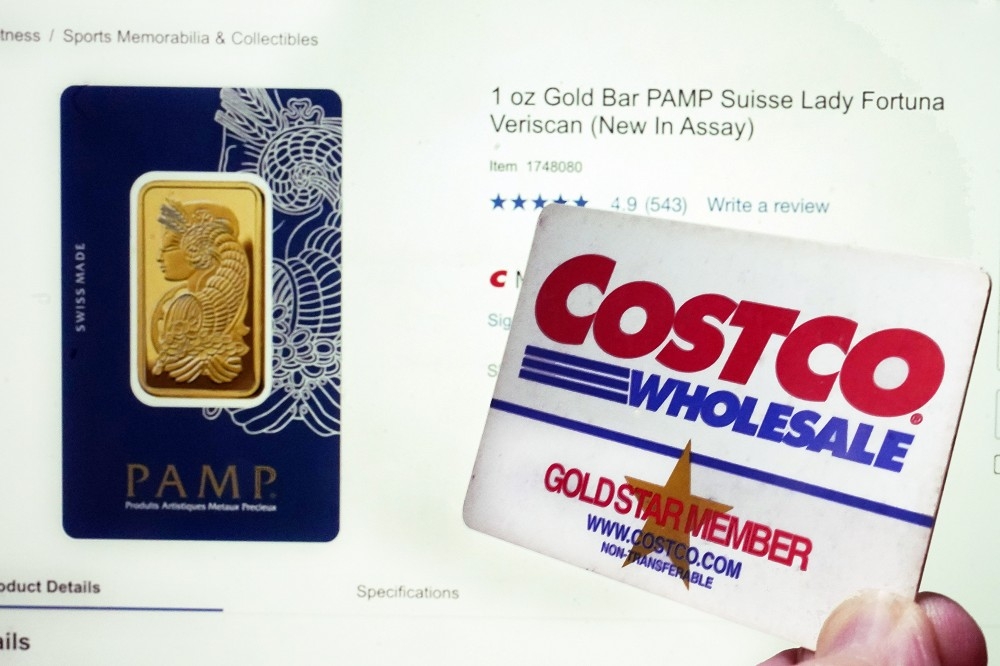 好市多（Costco）日前在北美線上購物官網銷售1盎司金條，每名會員限購2條，引發搶購潮。（美聯社）