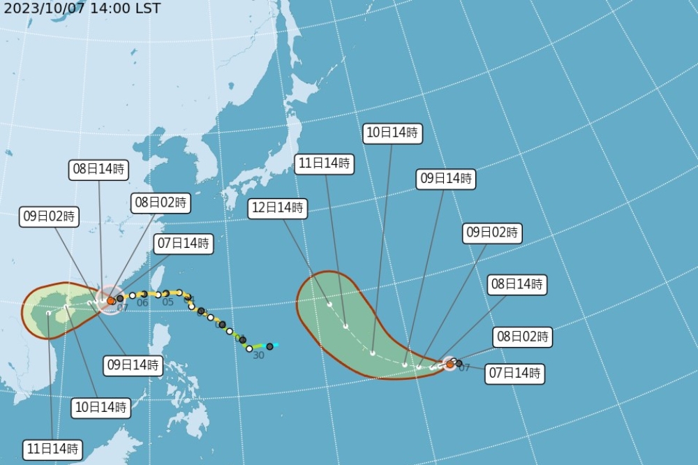 第15號颱風「布拉萬」下午生成，預計往日本南方海面移動。（取自中央氣象署網站）