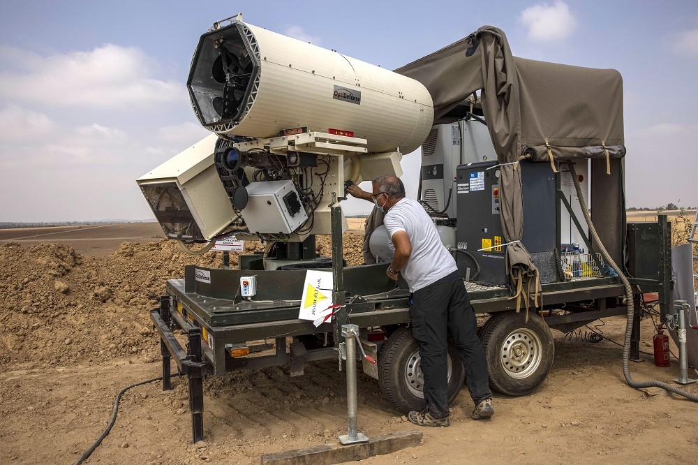 以色列「鐵束」（Iron Beam）雷射防空系統。（美聯社）