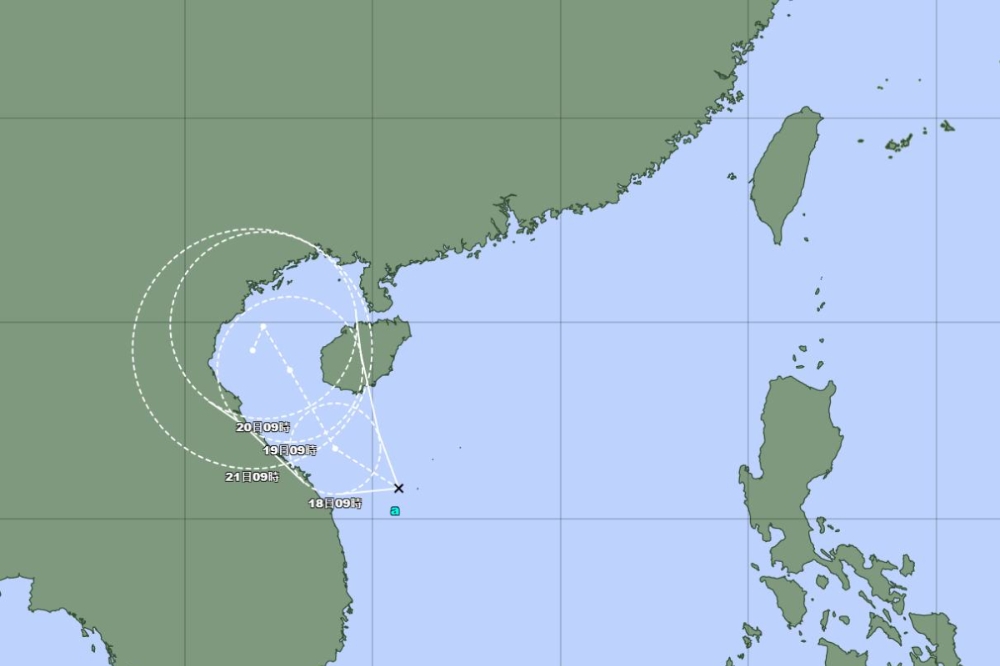 位於越南東部的熱帶低壓TD18，有機會形成第16號颱風「三巴」。（取自「台灣颱風論壇｜天氣特急」臉書）