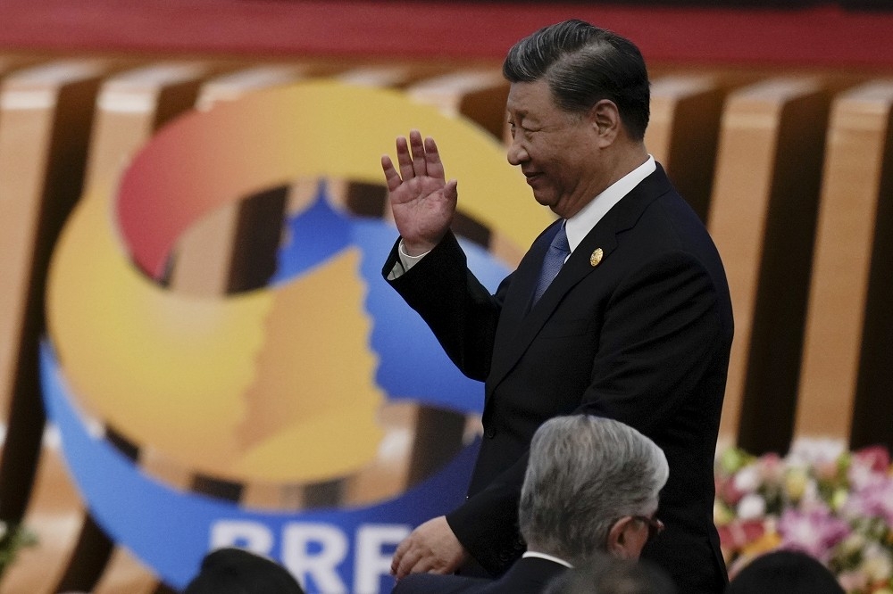 習近平在「一帶一路」第三屆高峰論壇開幕致詞中，批判西方陣營試圖與中國「脫鉤斷鍊」的行為。（美聯社）