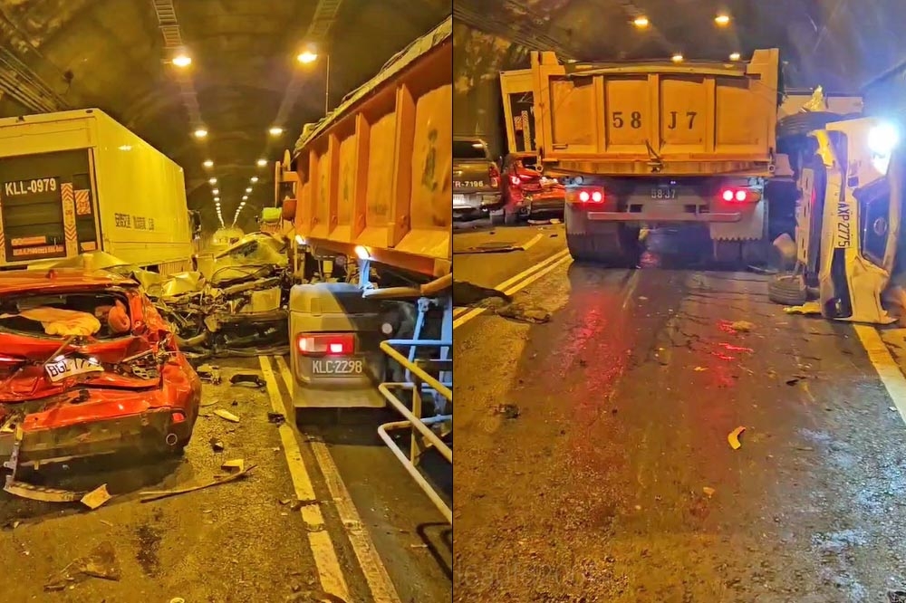 宜蘭蘇花改新澳隧道稍早發生車禍，至少10車追撞成一團。（取自記者爆料網）