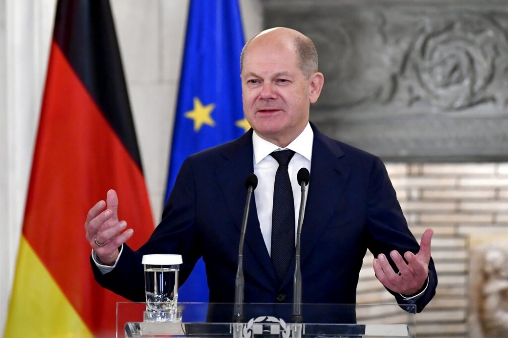 德國總理蕭茲反對「立即」在加薩停火。（美聯社）