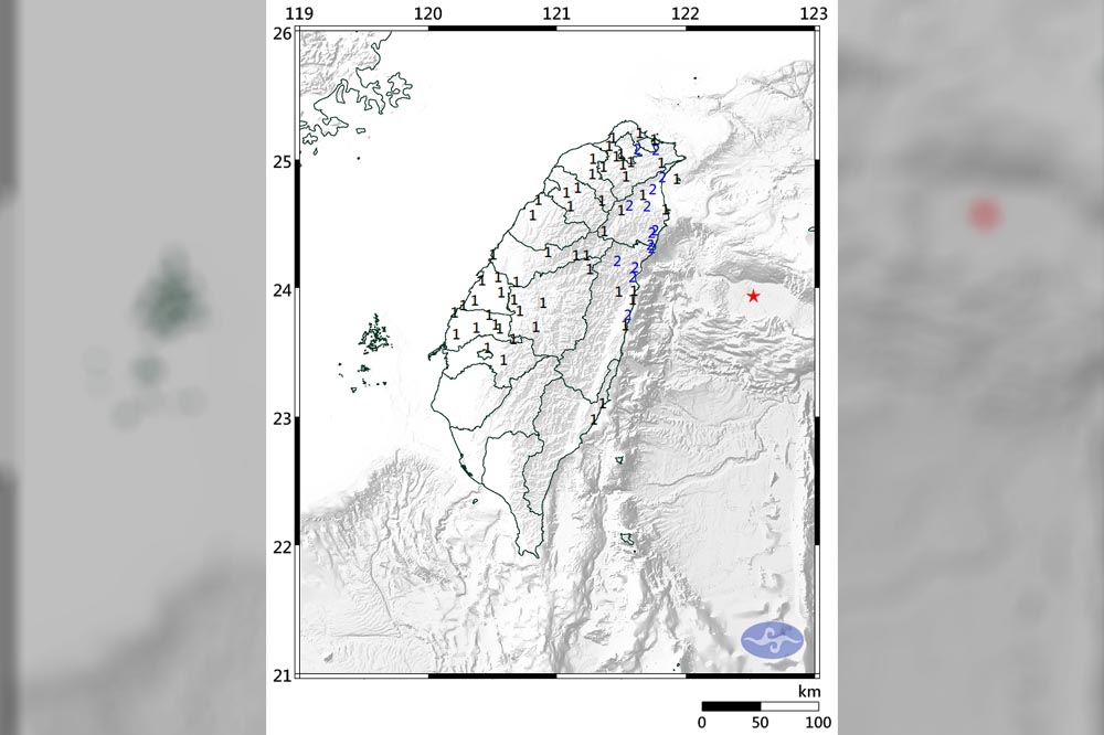 今天中午12:31花蓮外海發生芮氏規模5.4地震。（取自中央氣象署）