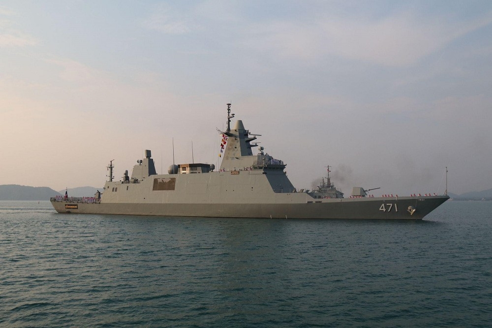 南韓承造的排水量3900噸「Bhumibol Adulyadej號」巡防艦，是泰軍當前最新銳的作戰軍艦。（取自泰國皇家海軍）