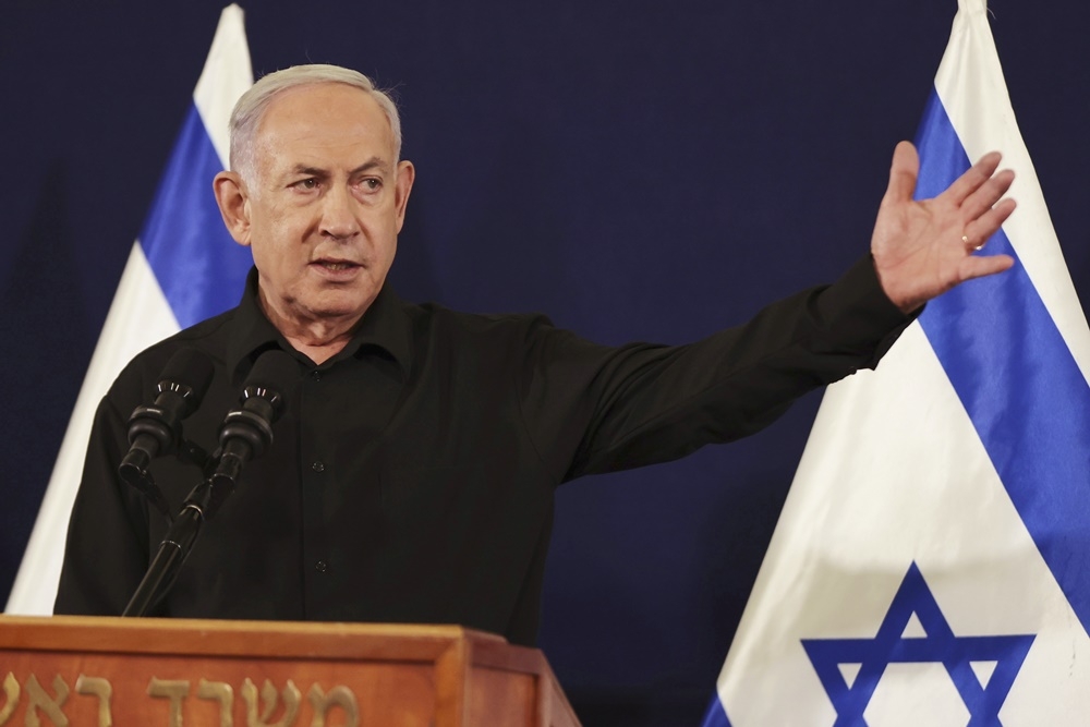 以色列总理纳坦雅胡表示，若真主党开辟第二战线，贝鲁特将遭受毁灭性打击。（美联社）(photo:UpMedia)