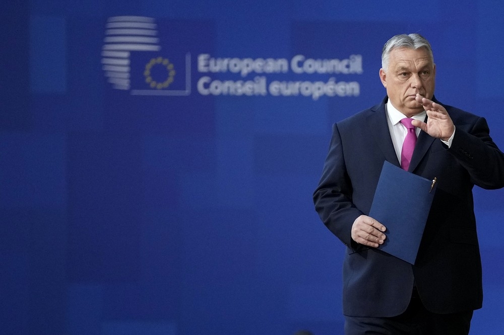 匈牙利總理奧班15日否決歐盟1.7兆援烏預算。（美聯社）