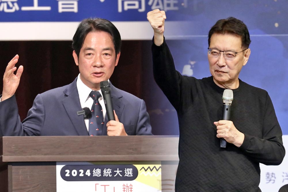 趙少康（右）在節目上表示，若賴清德（左）捐出萬里老家他就辭中廣董事長。（合成照片／王侑聖攝）