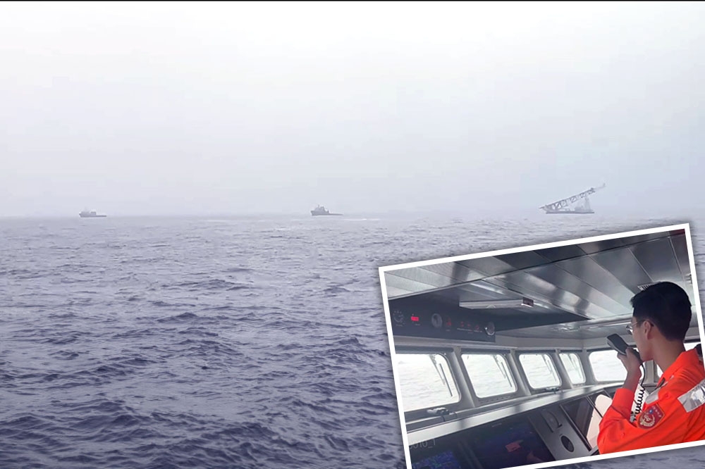 海巡前天發現2艘中國籍拖船入侵我國領海，隨即驅離後持續對峙。（合成照片／海巡署提供）