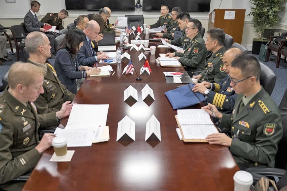 美、中兩國國防部官員9日在五角大廈舉行防務政策協調會議。（美聯社）