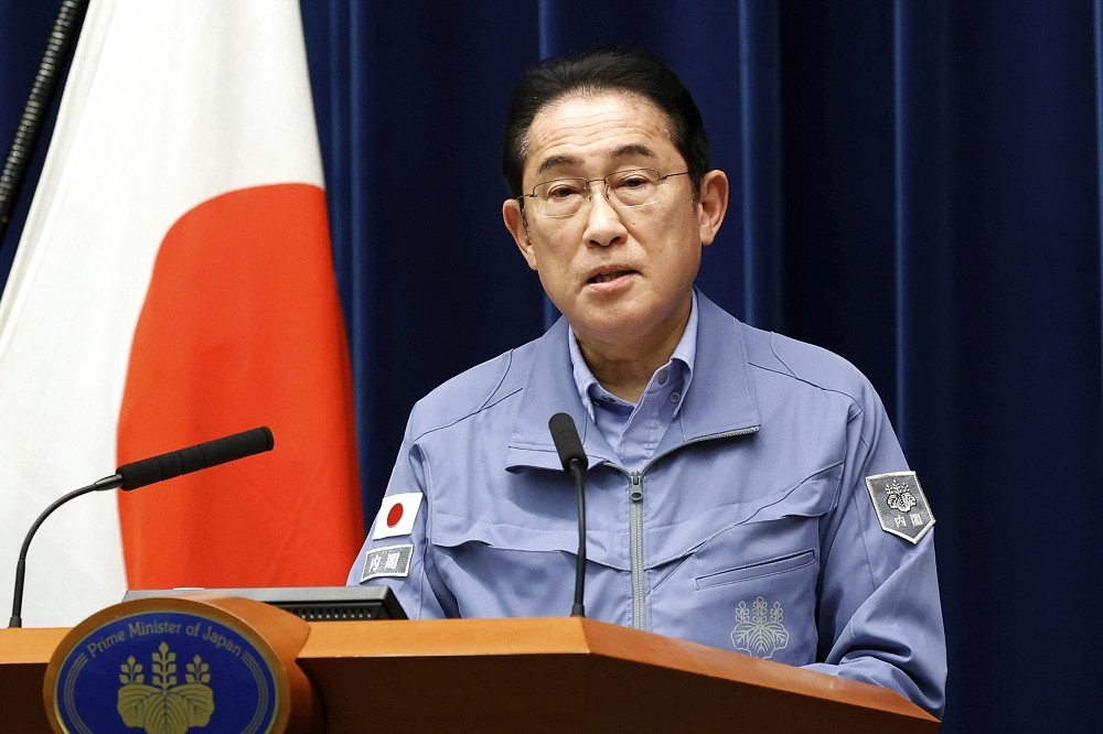 日本首相岸田文雄首度對台灣大選表達看法，強調透過對話解決問題的原則。（美聯社）