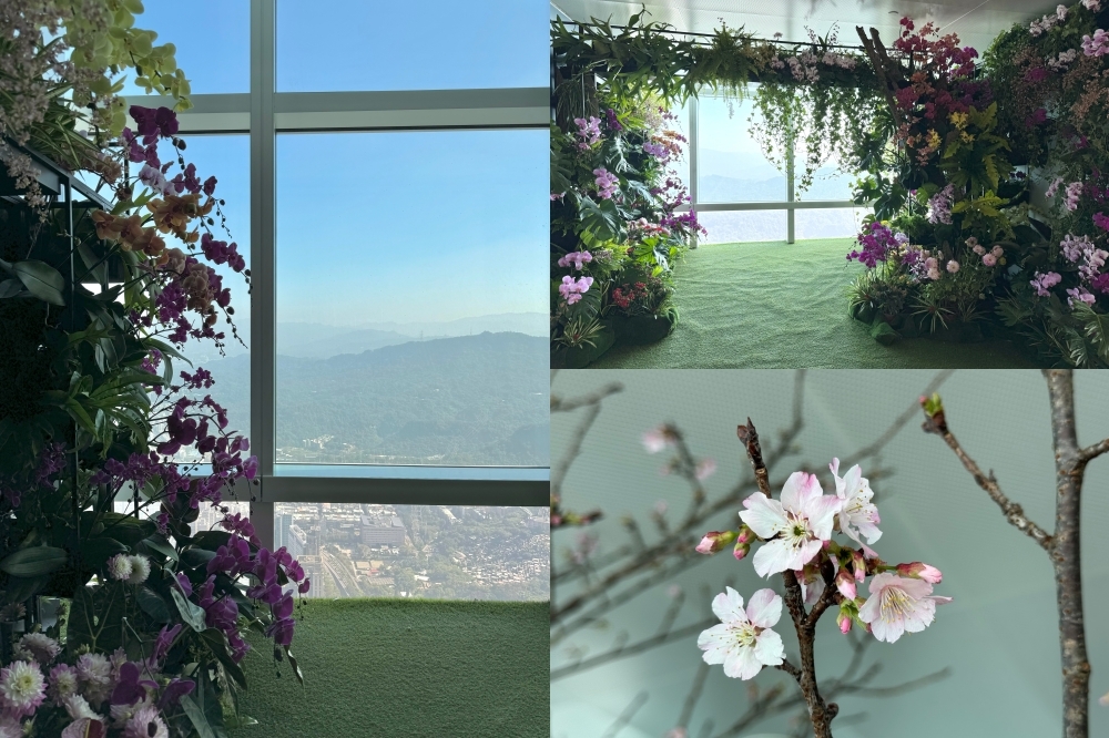 台北 101 秘密花園觀景台推全台最高雲端花藝展。（周羿庭攝）