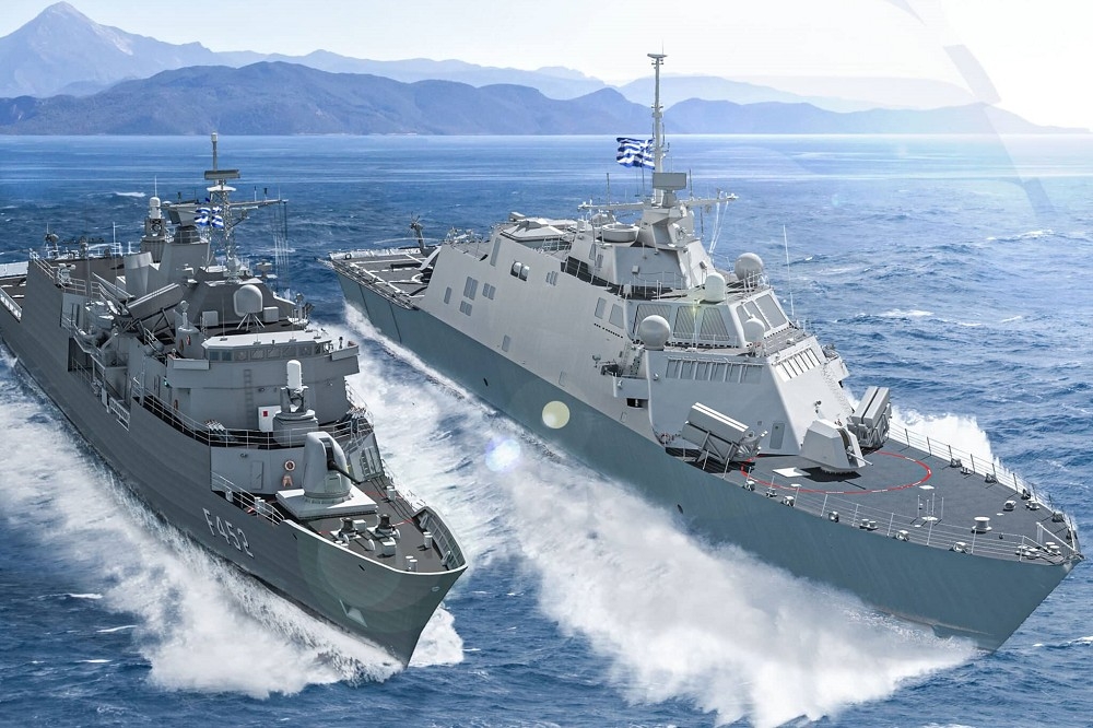 洛馬升級過的自由級近岸作戰艦，與九頭蛇級巡防艦編隊航行的想像圖。（取自Naval News）