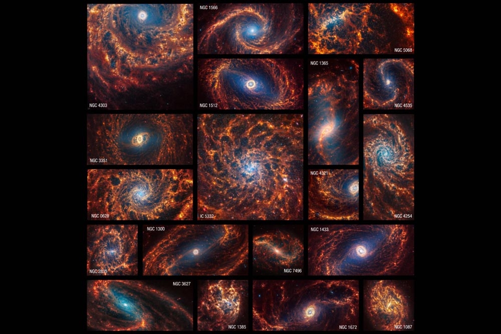韋伯太空望遠鏡捕捉到銀河系附近19個螺旋星系的畫面。（取自@NASAWebb）