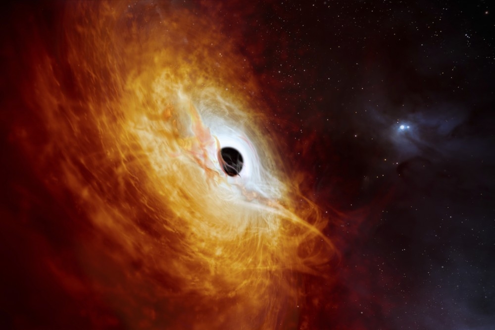 這顆類星體的中心含有黑洞，每天會吞噬掉1顆太陽大小的物質。（美聯社）
