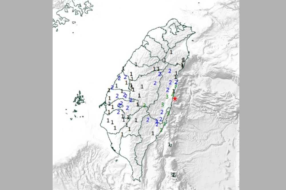 今天（24日）中午12時37分，在花蓮縣近海發生芮氏規模5.0地震。（取自氣象署）