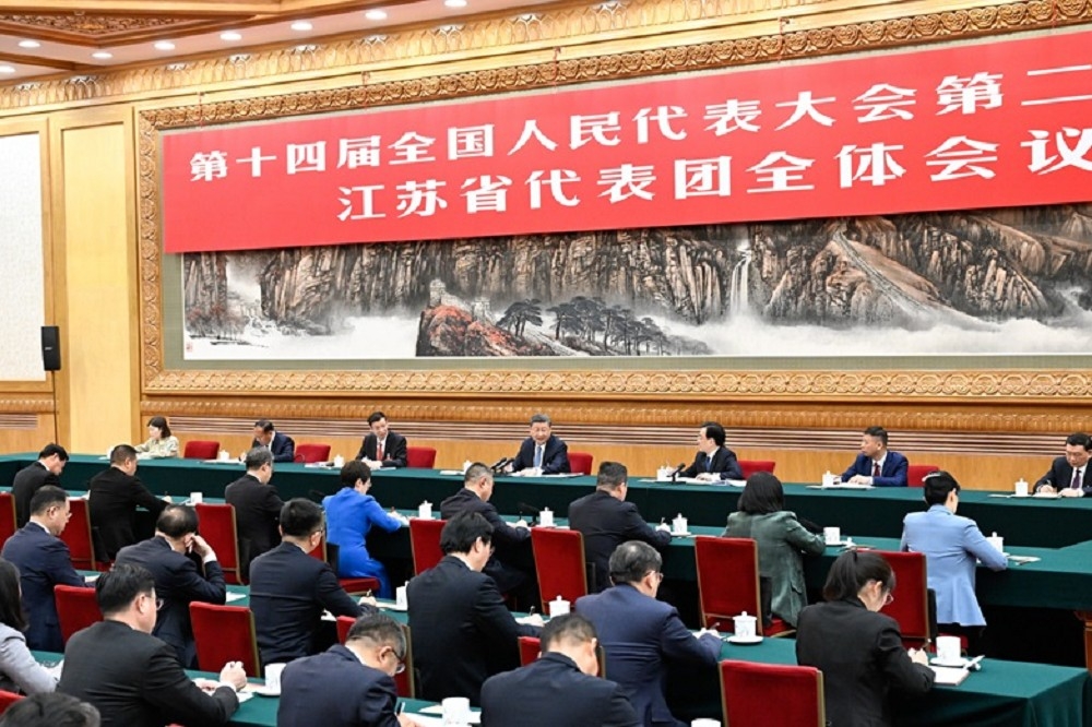 中國領導人習近平在5日出席十四屆全國人大二次會議江蘇代表團審議時，再次強調因地制宜發展新質生產力。（取自新華網）