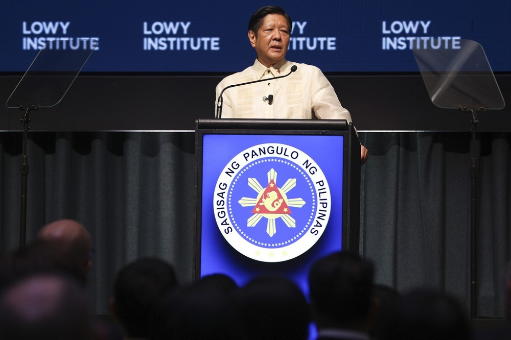 菲國總統小馬可仕定調，不會援引美菲共同防禦條約，為這次中國海警船衝突事件降溫。（美聯社）