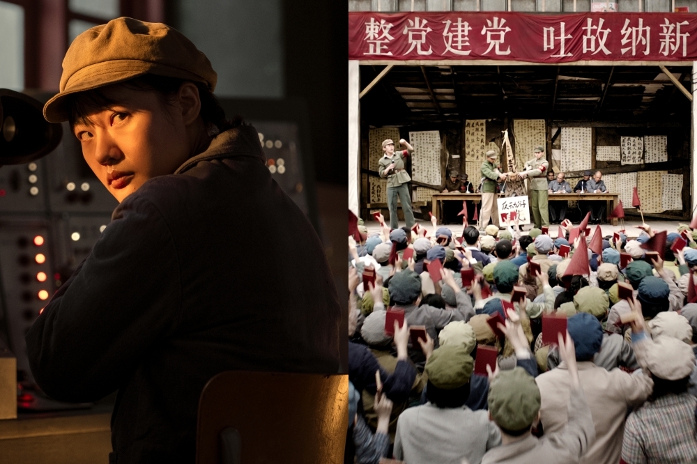 由台灣女星曾靖（左圖）參演、斥資50億製作的Netflix科幻新劇《3體》，21日上架就榮登台灣排行冠軍。但僅在首集出現5分鐘的文化大革命橋段（右圖），卻引來翻牆搶看的中國小粉紅罵聲連連。（Netflix提供）
