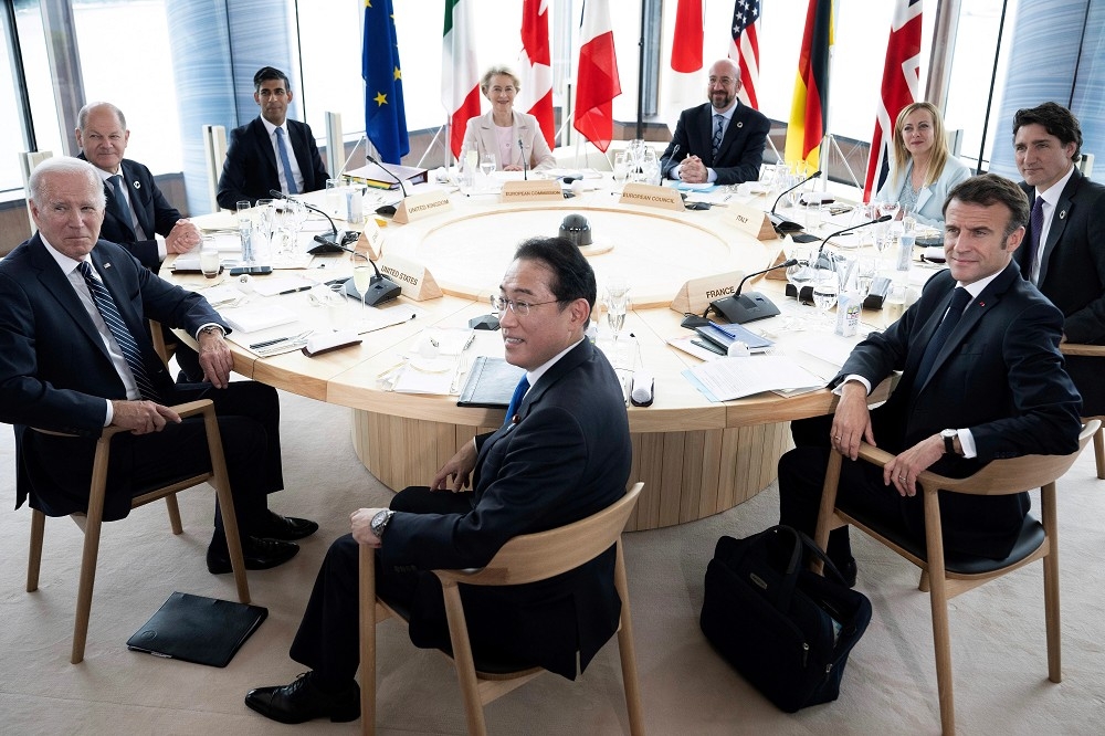 智庫報告指出，台海衝突恐使G7與中國互相發動經濟制裁，使雙方蒙受嚴重損失，圖為去年G7峰會畫面。（資料照片／美聯社）