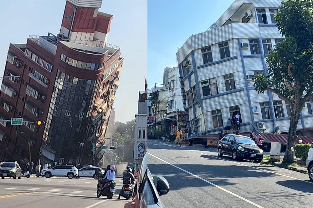 花蓮遭遇規模7.2的強震，建物受損、倒塌的畫面讓日本網友也呼籲向台灣捐款報恩。（合成照片／翻攝畫面）