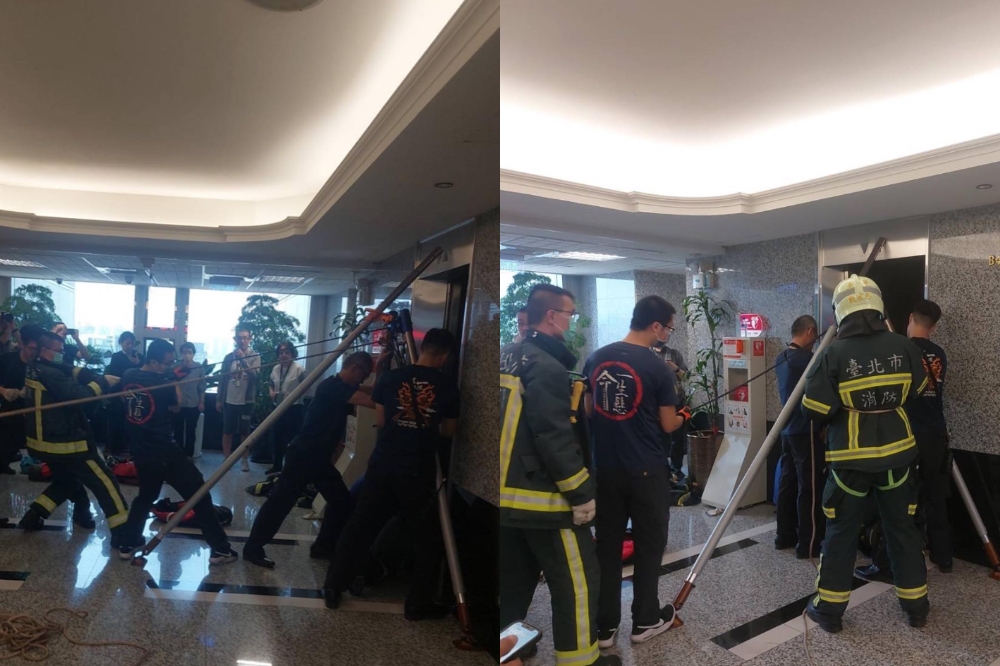前主播蕭彤雯在臉書發文寫道，上午公司大樓電梯發生墜落意外，電梯內7人受困，且有1人不慎骨折。（取自蕭彤雯臉書）