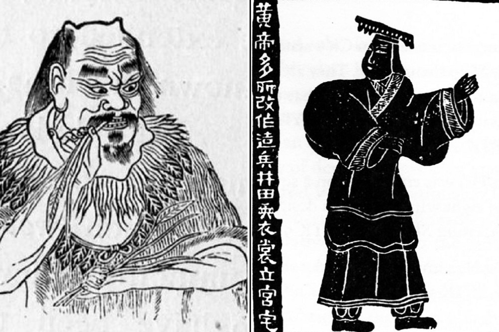 《國語·晉語》寫到，黃帝（右）住在姬水邊，故姓姬；炎帝（左）住在姜水邊，故姓姜。（維基百科）
