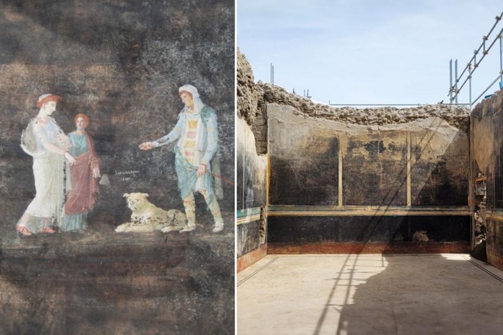 義大利歷史古城龐貝又出土新文物，包括黑牆餐廳和希臘神話壁畫。（取自@pompeii_sites）