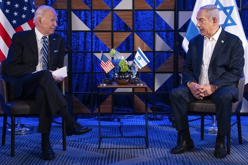 美國總統拜登14日與以色列總理納坦雅胡通電話。（美聯社）