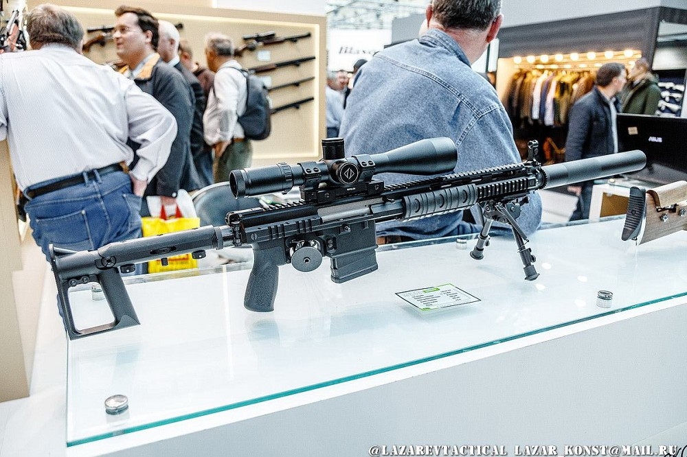 公開展出的MTs-566半自動狙擊槍，與類似的美製M110或烏克蘭UAR-10性能在伯仲之間。（取自臉書Lazarev Tactical帳號）