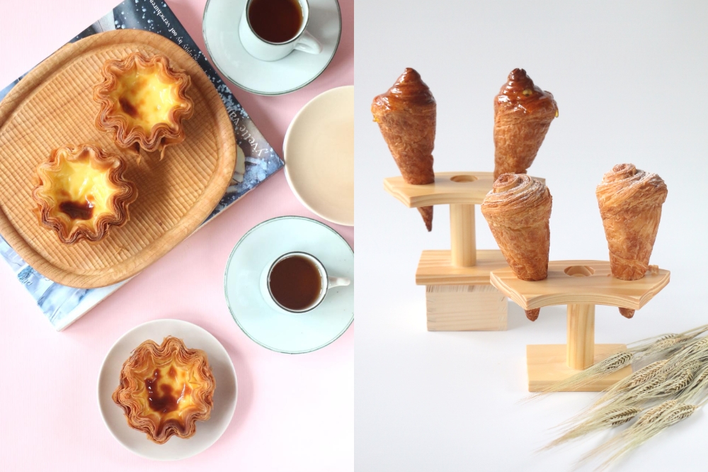 陳耀訓推出的全新品項「布蕾千層酥」與「可頌甜筒」。（取自「陳耀訓·麵包埠 Yoshi Bakery」臉書粉專）