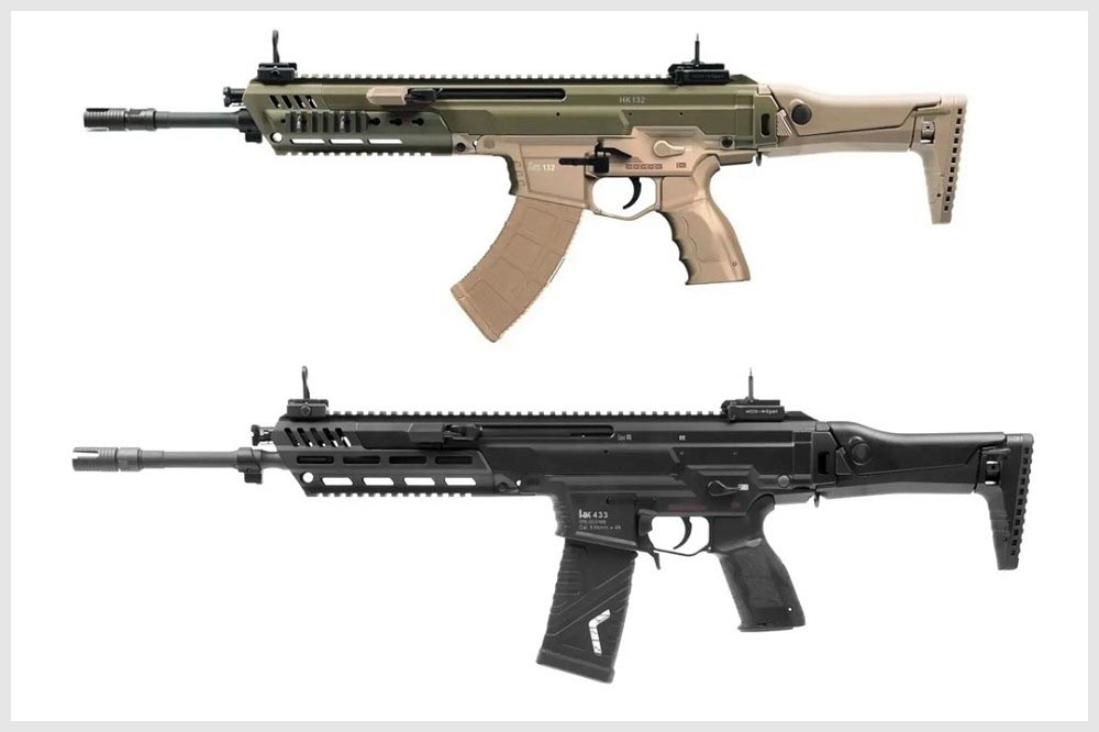 採用7.62x39口径的HK132E步枪（上）与採用5.45x45口径的原型HK433步枪（下）。（取自TWZ网站）(photo:UpMedia)