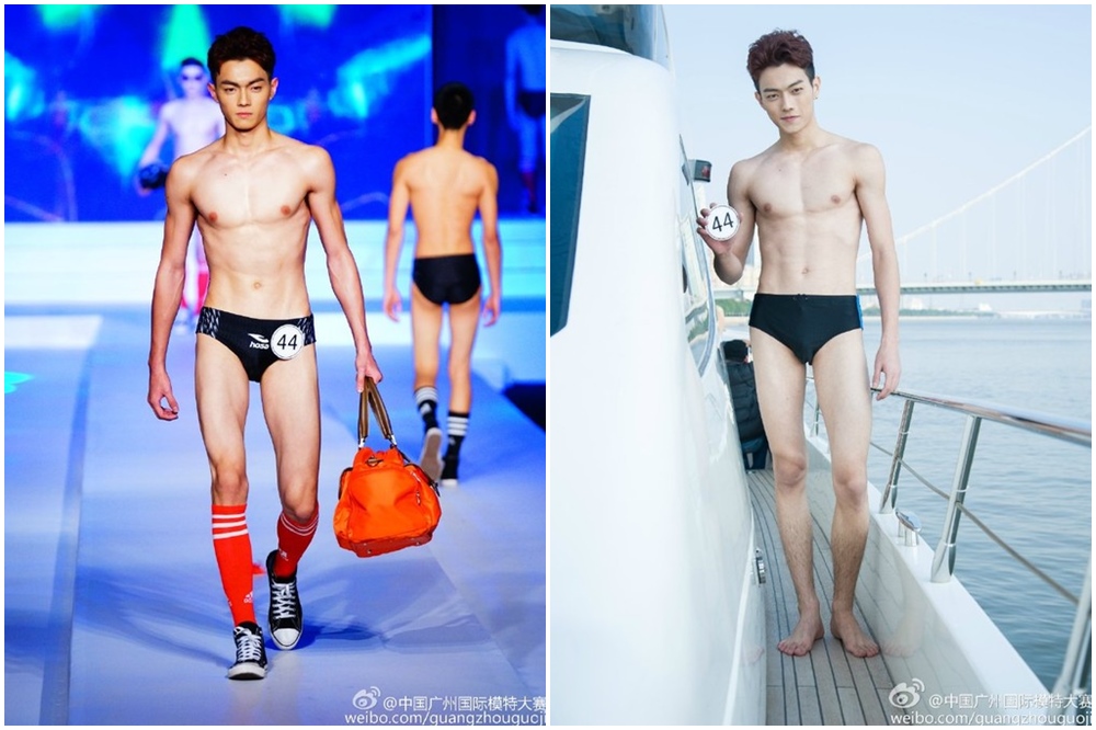 許凱曾在中國廣州國際模特兒比賽中拔得頭籌，爆紅後，泳褲照曾在網路瘋傳。（取自微博）