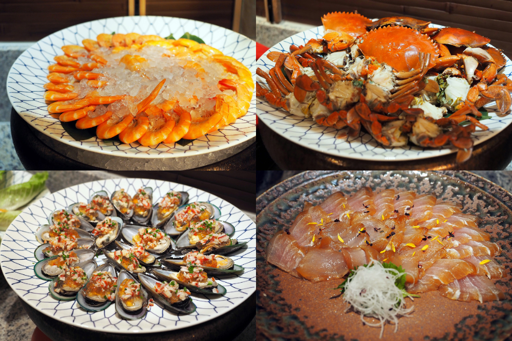 前菜包含『艷煮鮮蝦』、『淡菜土佐凍』、『清蒸鮮蟹』、『旬魚山葵和風醬』