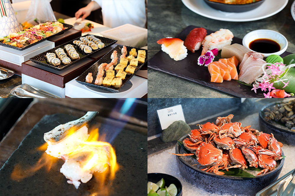 板橋景觀吃到飽「50 樓 Cafe」推薦菜單：極鮮生魚片、炙燒握壽司、冰槽海鮮區