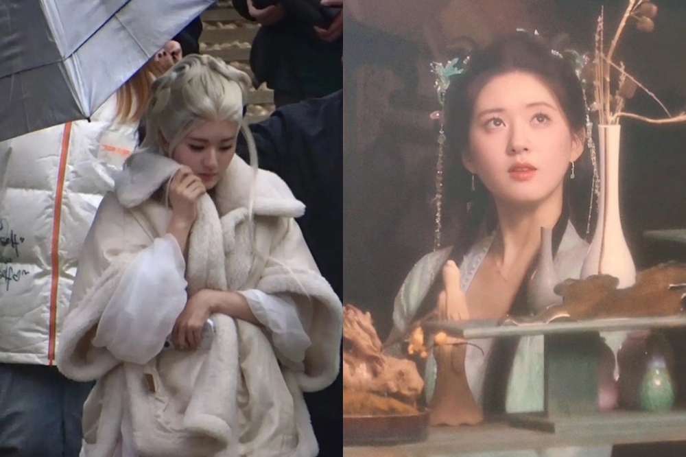 趙露思新劇《神隱》之前曝光的2個扮相，被懷疑強撞白鹿《長月燼明》的造型與迪麗熱巴《安樂傳》的白髮髮型。