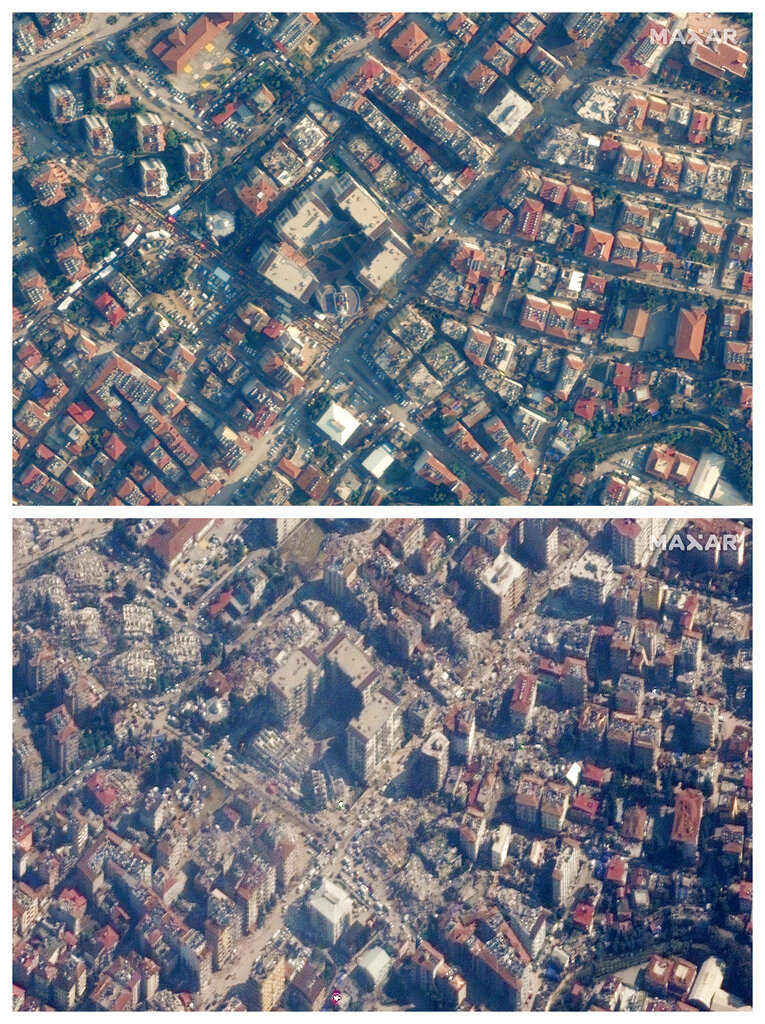 土耳其災區在地震前後的對比，讓人怵目驚心。