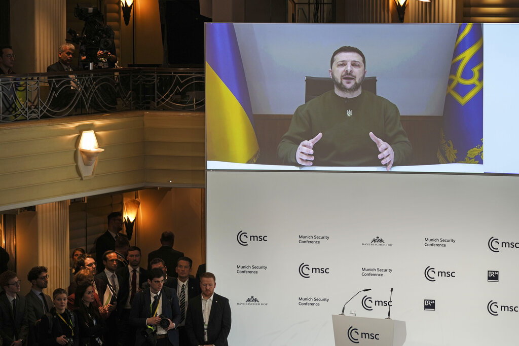 烏克蘭總統澤倫斯基透過視訊發表演說