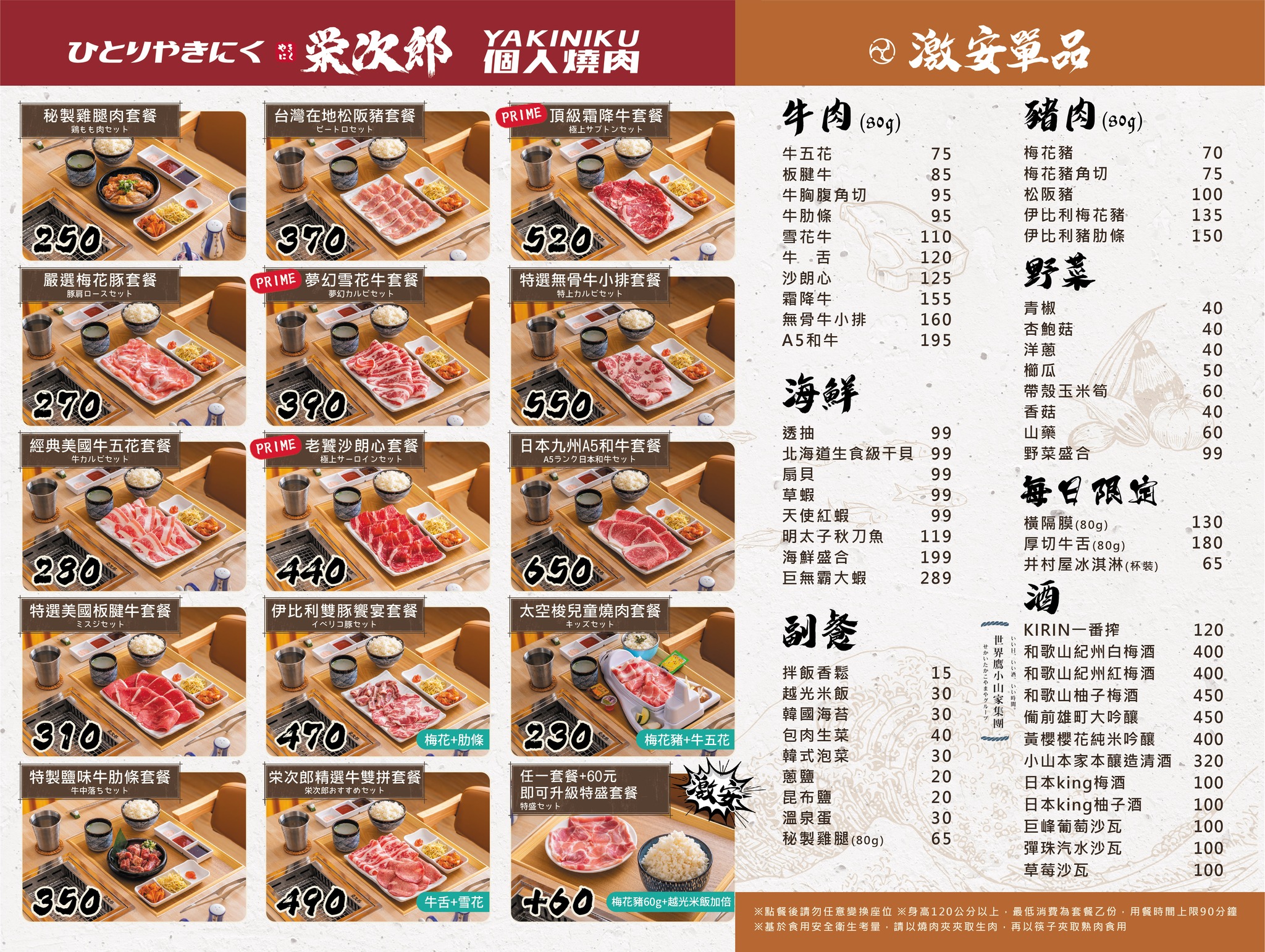 板橋文化店「栄次郎個人燒肉」菜單一覽表