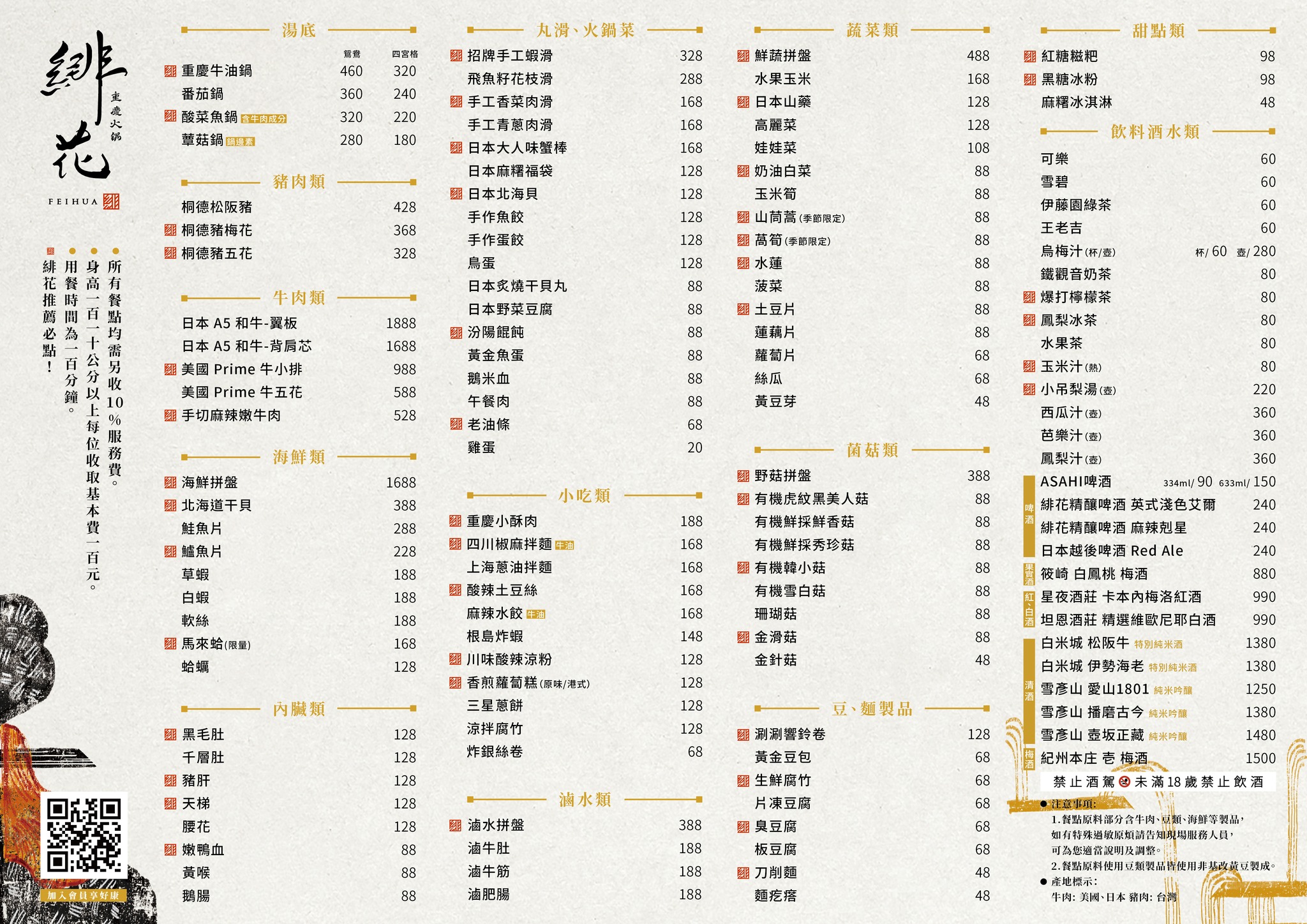 台中重慶火鍋「緋花​」完整菜單一覽表（緋花提供）