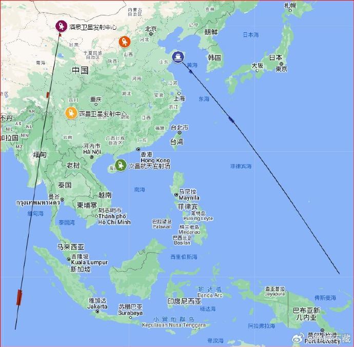 中國網友公布的明日衛星發射路徑