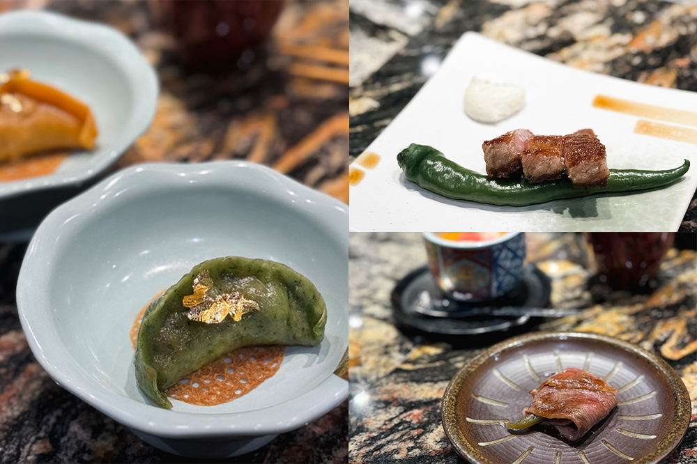 台北高級餐廳「魚貫鐵板燒」菜色推薦：和牛松露煎餃、A5和牛/蒜味慕斯/糯米椒、和牛辣椒捲
