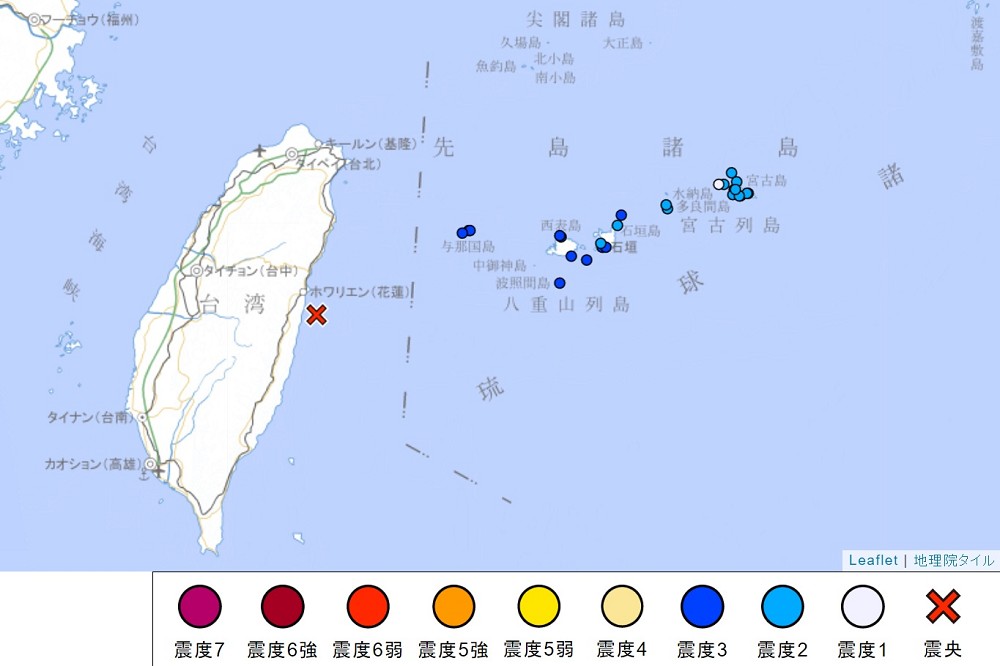 那國島、石垣島也都觀測到一定規模的地震