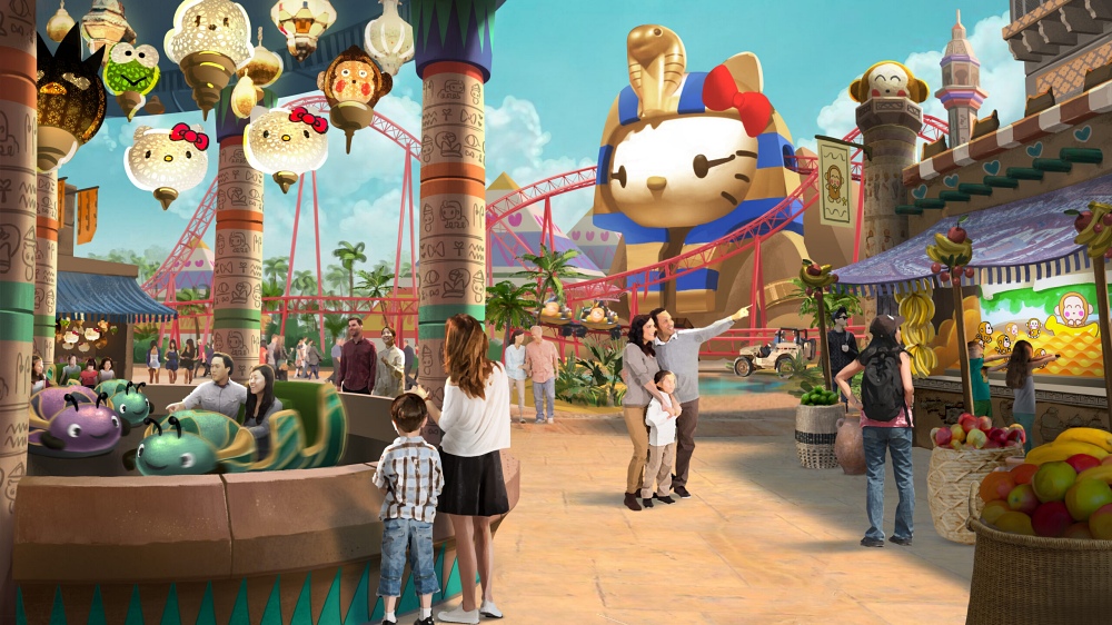 全球首座「Hello Kitty 主題樂園度假村」今年開幕！Kitty 版人面獅身必打卡　美樂蒂、大眼蛙都現身